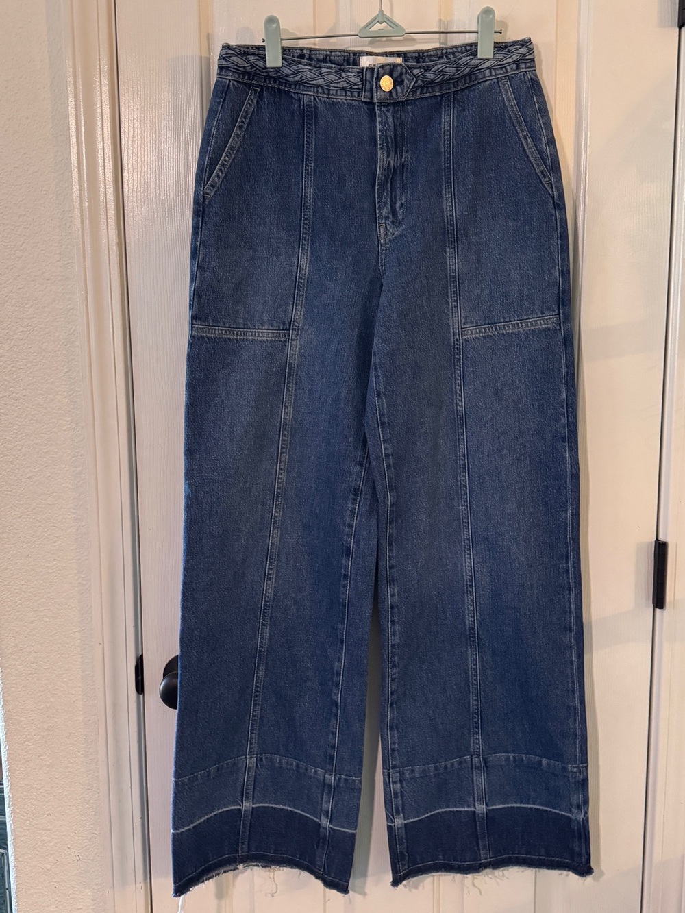 FRAME Pixie Braided Waistband Wide Leg Jeans